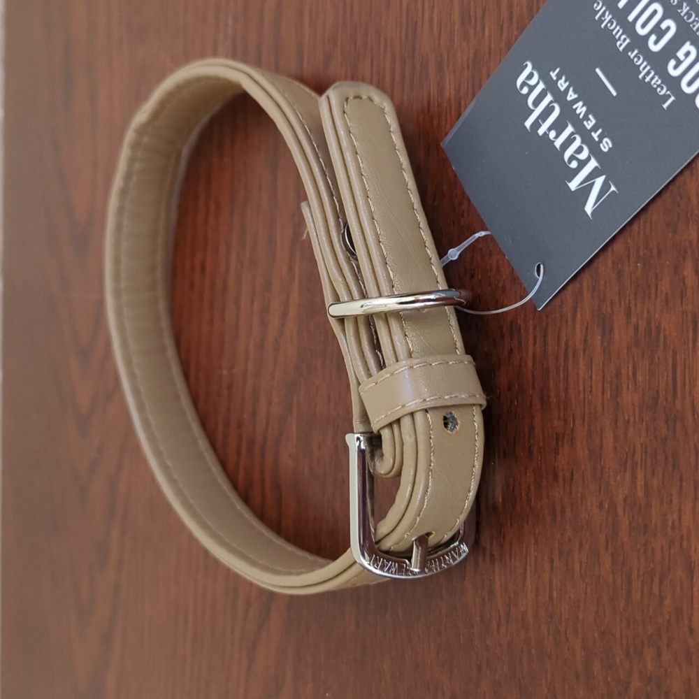 🌻 Martha Stewart Tan Faux Vegan Leather Buckle Dog Collar Size 16 (Medium)